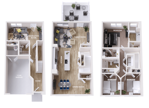 Floor plan for 3 beds, 3.5 baths, 2043 sqft